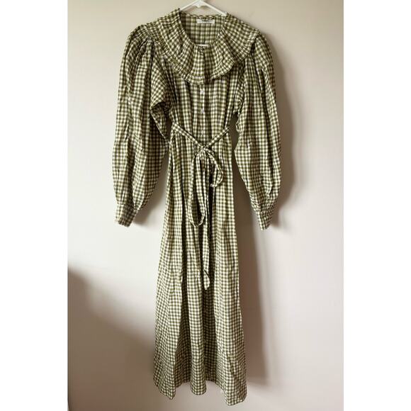 DOEN Paris Dress in Olive Gingham Print S - Picture 3 of 10